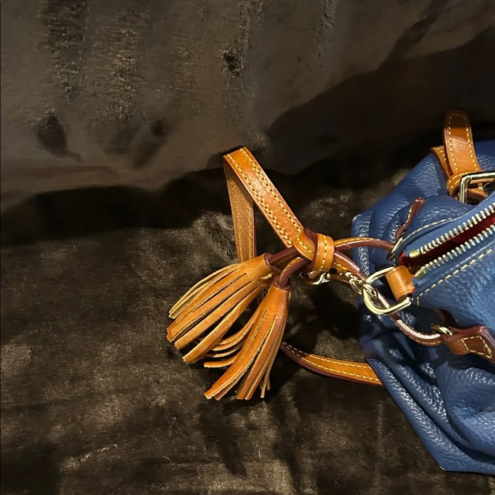 Dooney & Bourke Navy Satchel with Brown Trim - Picture 11 of 16